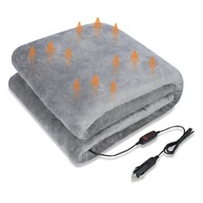 Heated Car Blanket,1.5M Cord 12V Car Electric Blanket, 3 Heating Light Gray