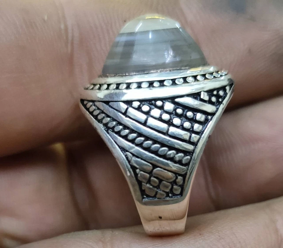 Anel de prata esterlina 925 amarelo feito à mão Solimani Aqeeq ágata عقيق سليماني - Imagem 4 de 4