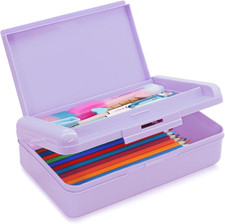 Double Layer Plastic Pencil Box Purple Pen Case School Supplies Storage Organize