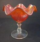 Vintage Fenton Iridescent Amber Marigold Carnival Glass 4 1/2" Tall Compote