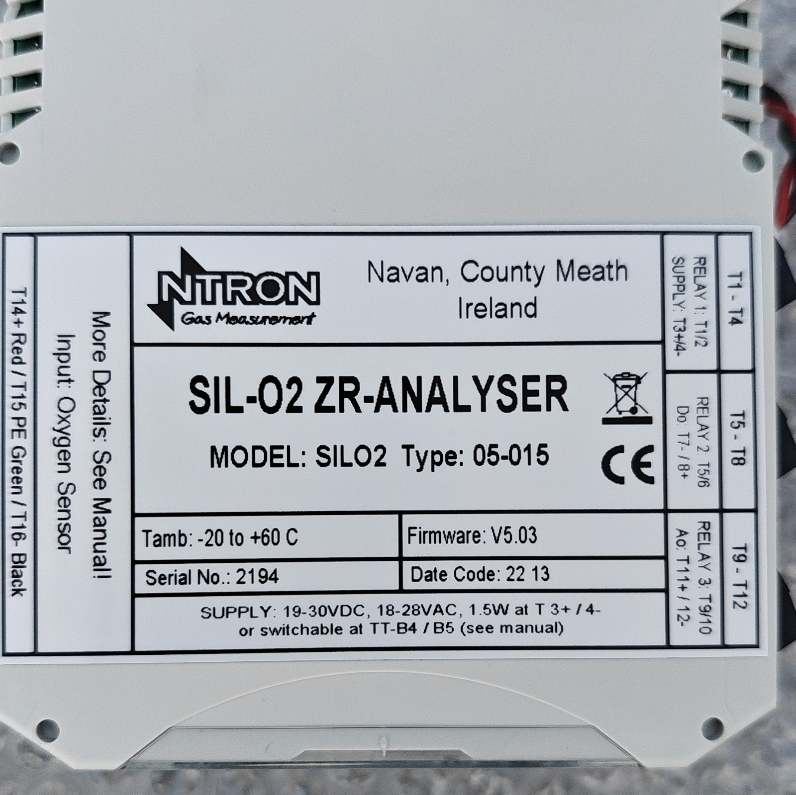 Ntron SIL-O2 ZR-ANALYSER Oxygen Sensor Analyser Module for Gas Measurement