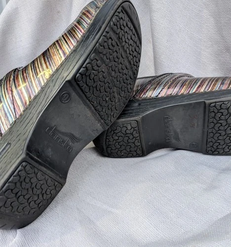 Dansko Womens Sz 41 (US 10.5-11) Pro XP Clog Grey Striped Patent Leather Comfort - Image 4 of 4