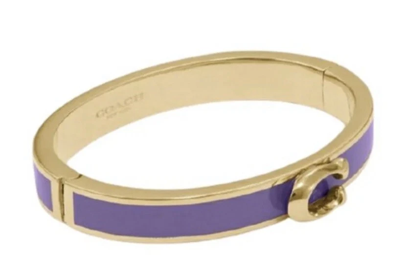 NWT COACH Signature Push Hinged Bangle Bracelet Gold/Light Purple Small Wrist