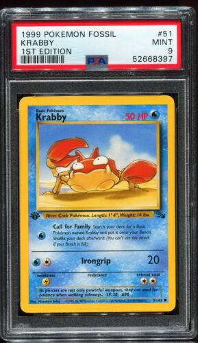 1999 Pokémon PSA Pokemon Fossil 1st Edition #51 KRABBY PSA 9 MINT 0626 - Zdjęcie 1 z 2