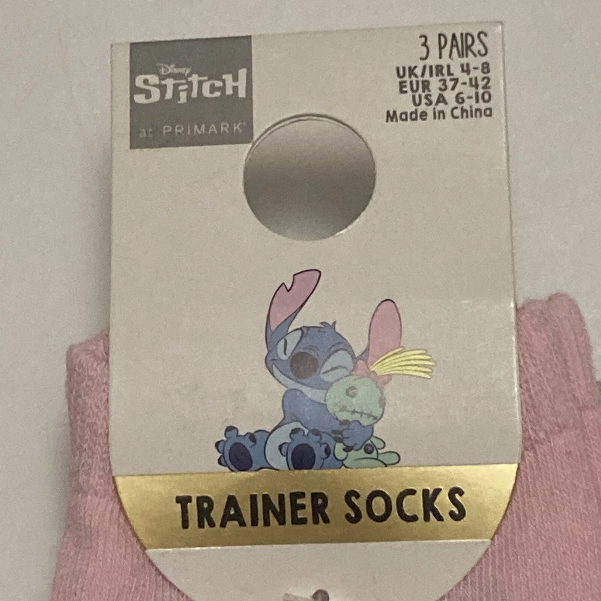 Conjunto de Calcetines Primark Stitch Disney EE. UU. 6-10 Azul Gris Rosa Nuevo Paquete de 3