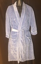 Vintage SEARS Mens Store Blue Velour Robe  Belt Tie ONE SIZE White Detail EUC