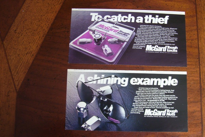 TWO vintage old McGARD Tough Nuts chrome wheel locks locking key magazine ad