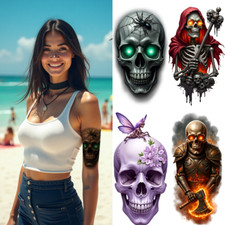 3pcs Temporary Tattoo Waterproof Long-lasting Body Stickers Butterfly Skull