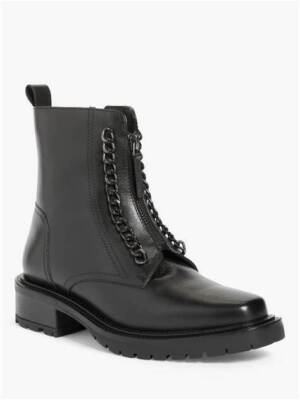 John Lewis Praise Leather Biker Boots, Chain Detailing Black UK