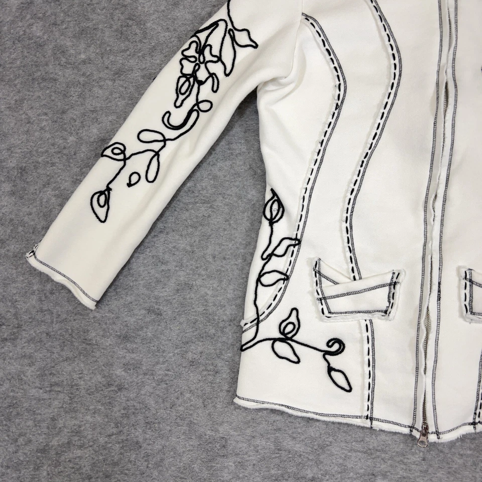 Chaqueta Alberto Makali Mujer M Off White Floral Recortada Cremallera Artística Boho Cárdigan Foto 4 de 4