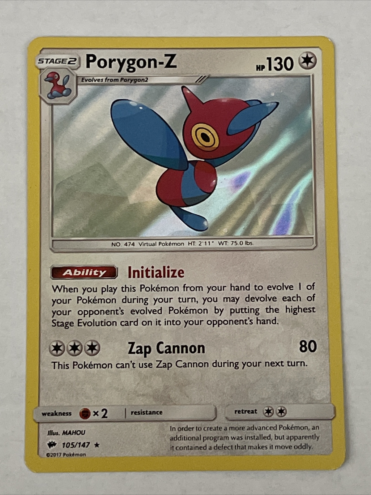Pokemon Sun & Moon Burning Shadows Porygon Z Holo 105/147