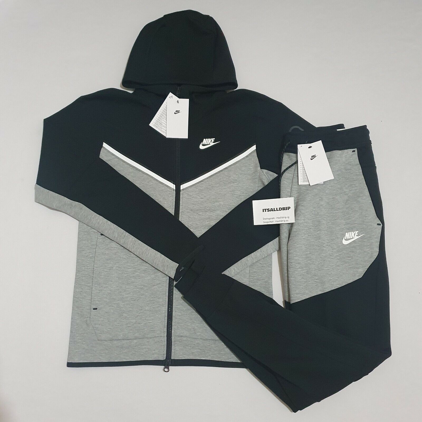 Nike Tech Fleece Tracksuit Black Dark Grey Yellow 