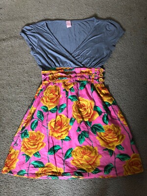 Neon Ruby Rose Floral Print Empire Waist Dress (S)