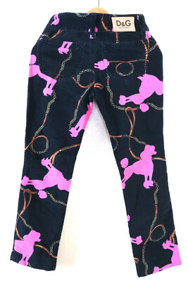 Vintage DOLCE & GABBANA Black Pink Poodle Velvet Pants Jeans