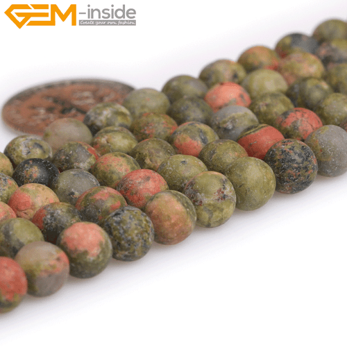 Green Unakite Jasper Forested Matt Round Beads Jewelry 15" Making Natural Stone - Picture 30 of 62