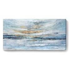 Abstract Wall Art for Living Room Large Framed Light Blue Canvas Print Coasta...