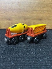 Thomas Wooden Railway Lot of 2 Dumper Cement Mixer Cars GUC