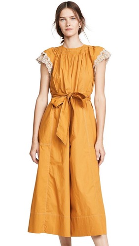 ULLA JOHNSON Ojales Bordado Pierna Ancha Mono Vestido Algodón Popelina Mostaz... - Imagen 3 de 24
