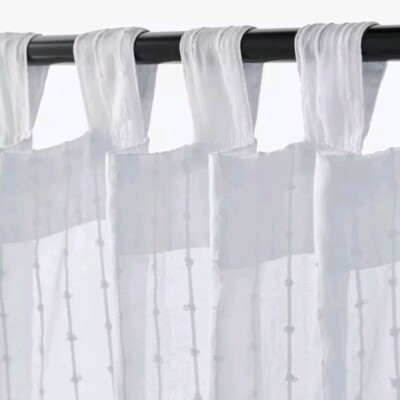 IKEA weiße transparente lange Fenstervorhänge 1x Paar Schlaufen oben 100% Baumwolle - 140x300cm 
