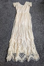 Dress The Population Dress Medium Beige Lace Tulle Floral Applique Embroidered 