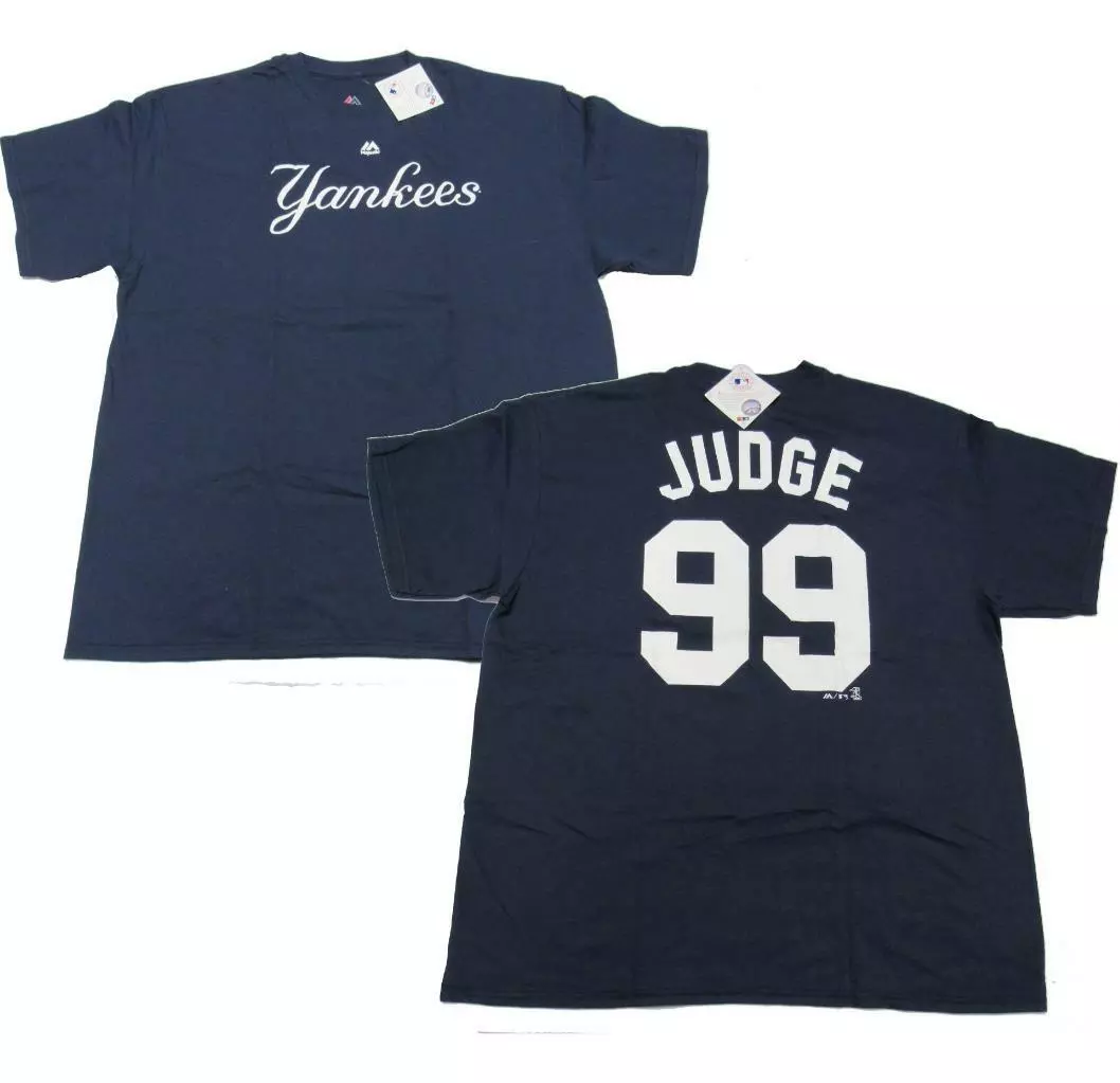 NWT New York Yankees #99 Aaron Judge Mens Sizes S-M-L Blue Majestic Shirt