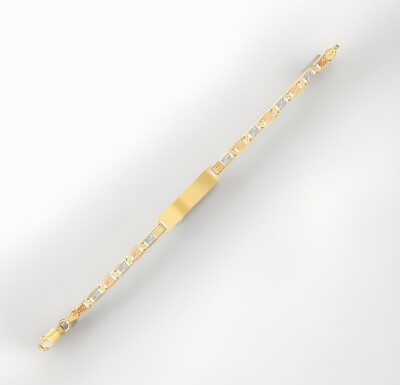 Gravierbares 14K Gold dreifarbig personalisiertes Valentino ID-Armband 8 Zoll 7,5 Gramm