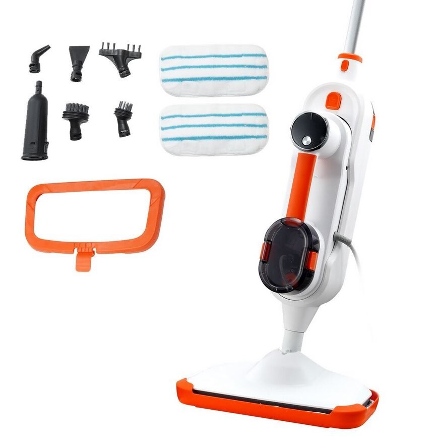 VEVOR Steam Mop Hard Wood Floor Cleaner with 7 Replaceable Brush Heads & 2 Pads-image