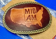 Mid America Transportation Company Vtg. Faux Leather  Brass Promo Belt Buckle