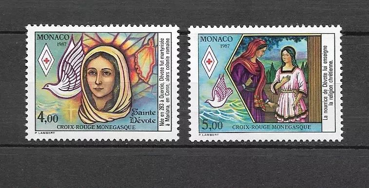 MONACO SÉRIE N°1594/1595 DE 1987 CROIX ROUGE SAINTE DEVOTE NEUF ** - Photo 1/1