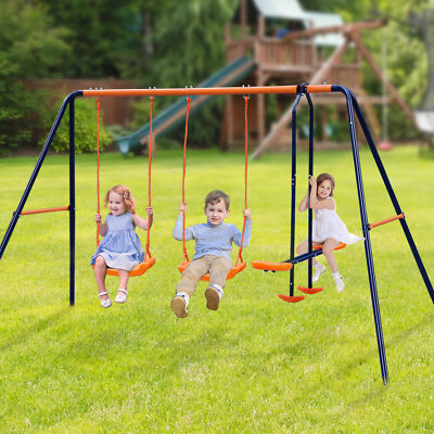 Metal Playground Swing Set Outdoor Slide Kids Children Backyard Swingset Seat