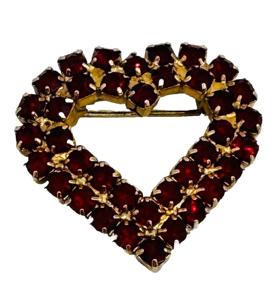 Vintage Deep Ruby Red Double Row Rhinestone Heart… - image 5