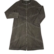 Joh Womens M Black Suede Feel Full Zip Long Sleeve Jacket Dress Pockets Soft