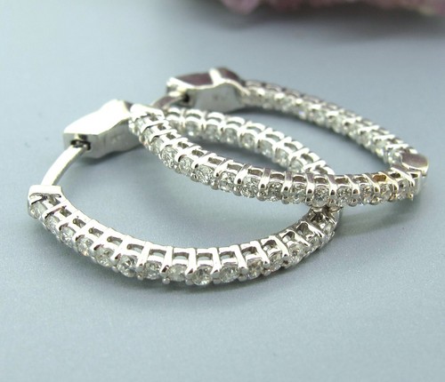 .48 ctw Diamonds Round Cut 14k White Gold In And Out Earrings Snap Lock - Picture 3 of 5