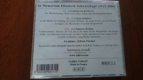 IN MEMORIAM ELISABETH SCHWARZKOPF - BEETHOVEN SCHUBERT BRAHMS - TAHRA 617 RARE! - Picture 2 of 2