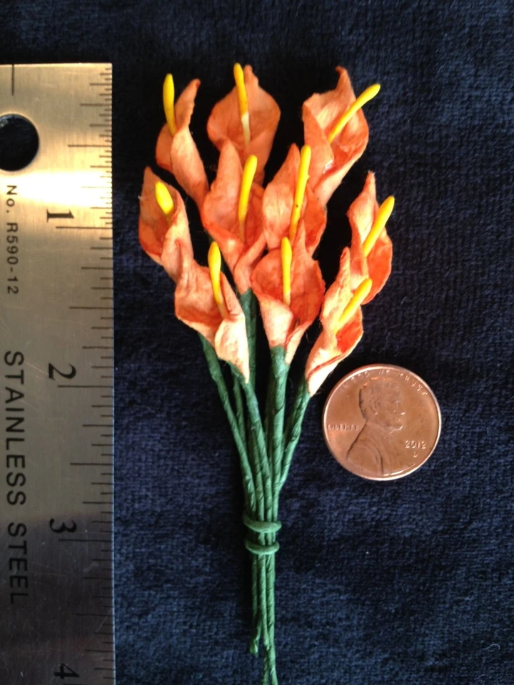 10 Lirios Lirio Cala Naranja Hecho a Mano Morera Papel Flores Boda Observador de Estrellas Foto 2 de 4