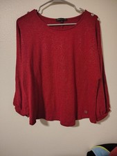 Adrienne Vittadini Women's Red Knit Pullover Sweater Scoop Neck Button XL