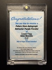 Cooper Flagg Future Stars Auto Purple /75 REDEEMED Redemption Topps Chrome