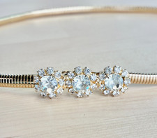 Vintage Crystal Buckle Flex Stretchy Waist Belt Gold Chain Chunky 23"-30" 1980s