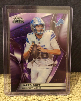 2025 Topps Chrome Black Jared Goff Lions #36 Purple Refractor 21/75