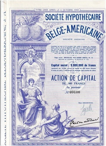 TAA #39 S. Hypothecaire Belge-Americaine, 1948, Excellent Deco Classic, VF+