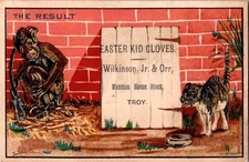 Antique Victorian Trade Card - Kid Gloves - Wilkinson - Troy NY Hy Seidler