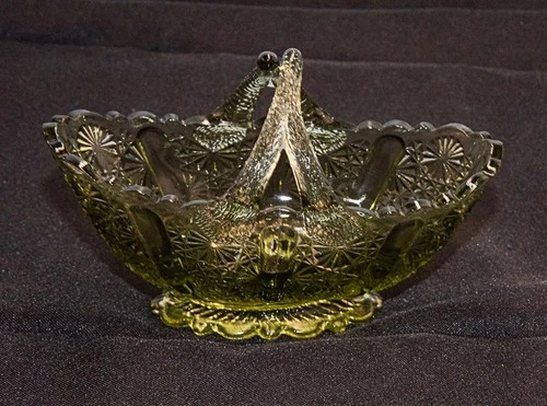 Vintage Fenton Glass green Basket  6" Long