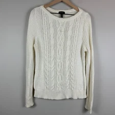 LRL Ralph Lauren Jeans Co. Sweater Women's Large Ivory Cable Knit Cozy Fisherman