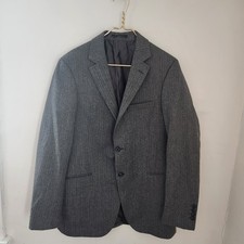 Theory Mens Grey Herringbone 100 Wool Blazer Jacket 2 Button Made in Canada