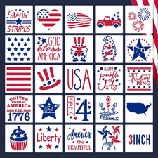 24Pcs American Flag Stencil Reusable Patriotic 1776 Stencil Template Drawing for