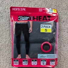 2 PACK 32 Degrees Heat Men's Base Layer Pant BLACK Quick Dry Anti-Odor SMALL NEW