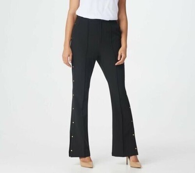 G.I.L.I. got it love it Petite Boot-Cut Pants w/ Button Detail Noir Black 4 New