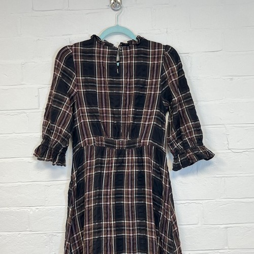 Monsoon Seersucker Checked Midi Dress Brown & Black UK Size 10 - Picture 10 of 12