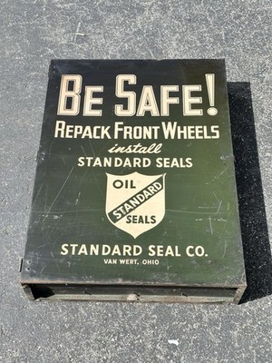 Antique STANDARD SEAL CO Storage Auto Shop Cabinet Van Wert Ohio Be Safe Vintage
