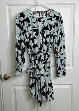 Who What Wear Belted Mini Dress Linen Blend Womens XXL Black Off White Blue NWT